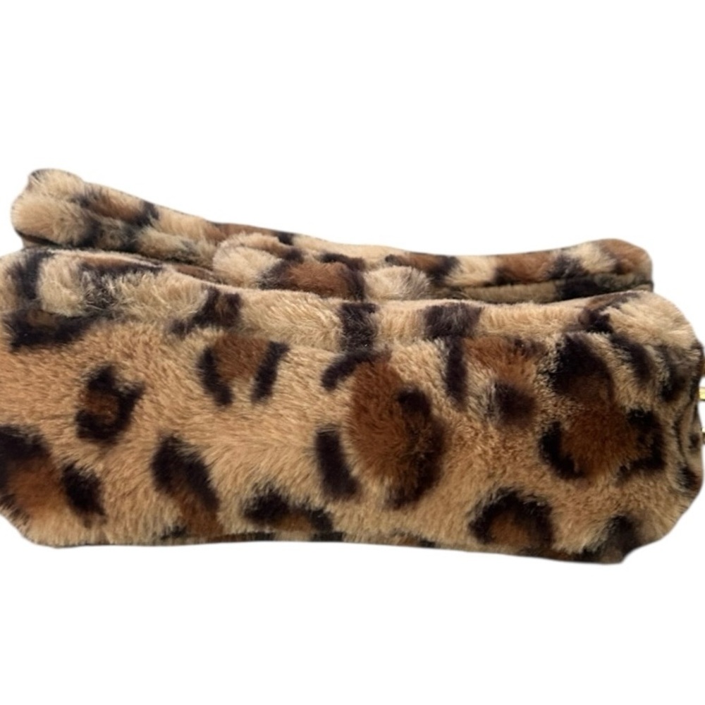Faux Fur Leopard Print Bag Purse Gold Chain Link Strap Twist Lock Pocketbook - Picture 9 of 9